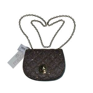 LONG CHAIN CROSSBODY GOLD GLITTER SHOULDER BAG Purse Evening Occasion Bag